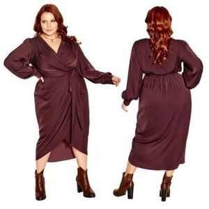 City Chic Opulent Midi Dress in Garnet SZ 14 NWT
